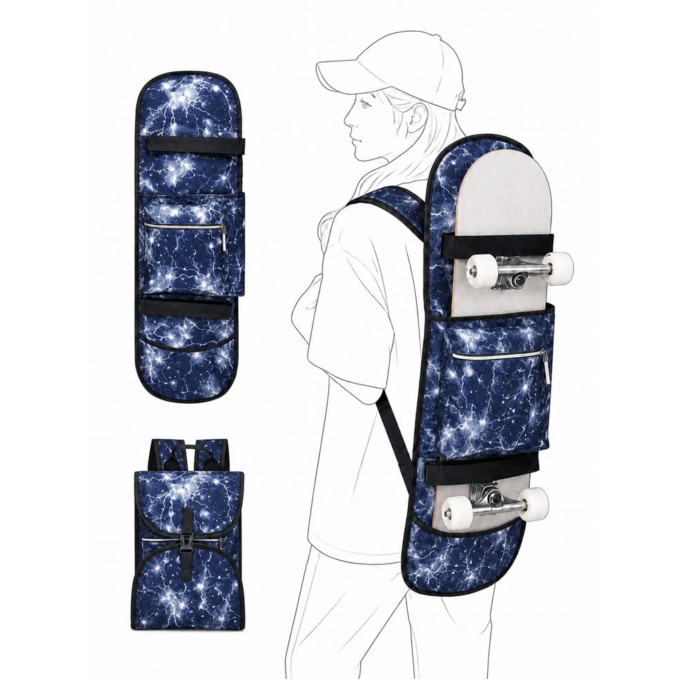 Sac à Dos Planche à roulettes pour Blind OG Stacked Stamp 8″ Complete,900D Épaissi pour Skateboard, Étanche et Pliable Sac de Rangement, Lightning