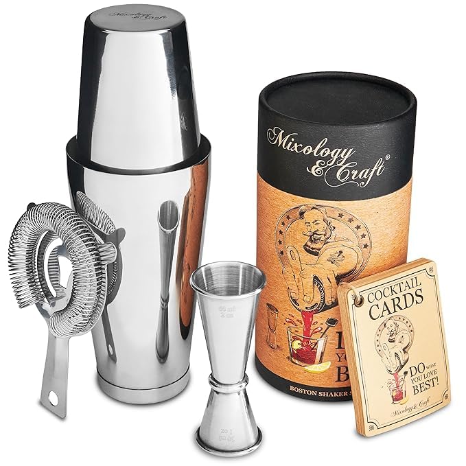 Buy Mixology Cocktail Shaker Set: Professional Weighted Bar Shaker with ...