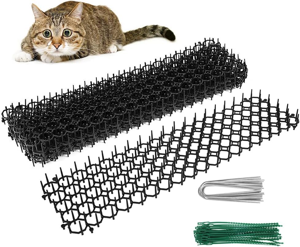 NIHUIFDPY 10 Pack Cat Repellent Mat with Spikes, Humane Scat Mat Deterrent for Garden & Outdoors, Anti-Digging Barrier Network to Protect Plants from Cats & Dogs (Includes Pegs & Ties)-image-10