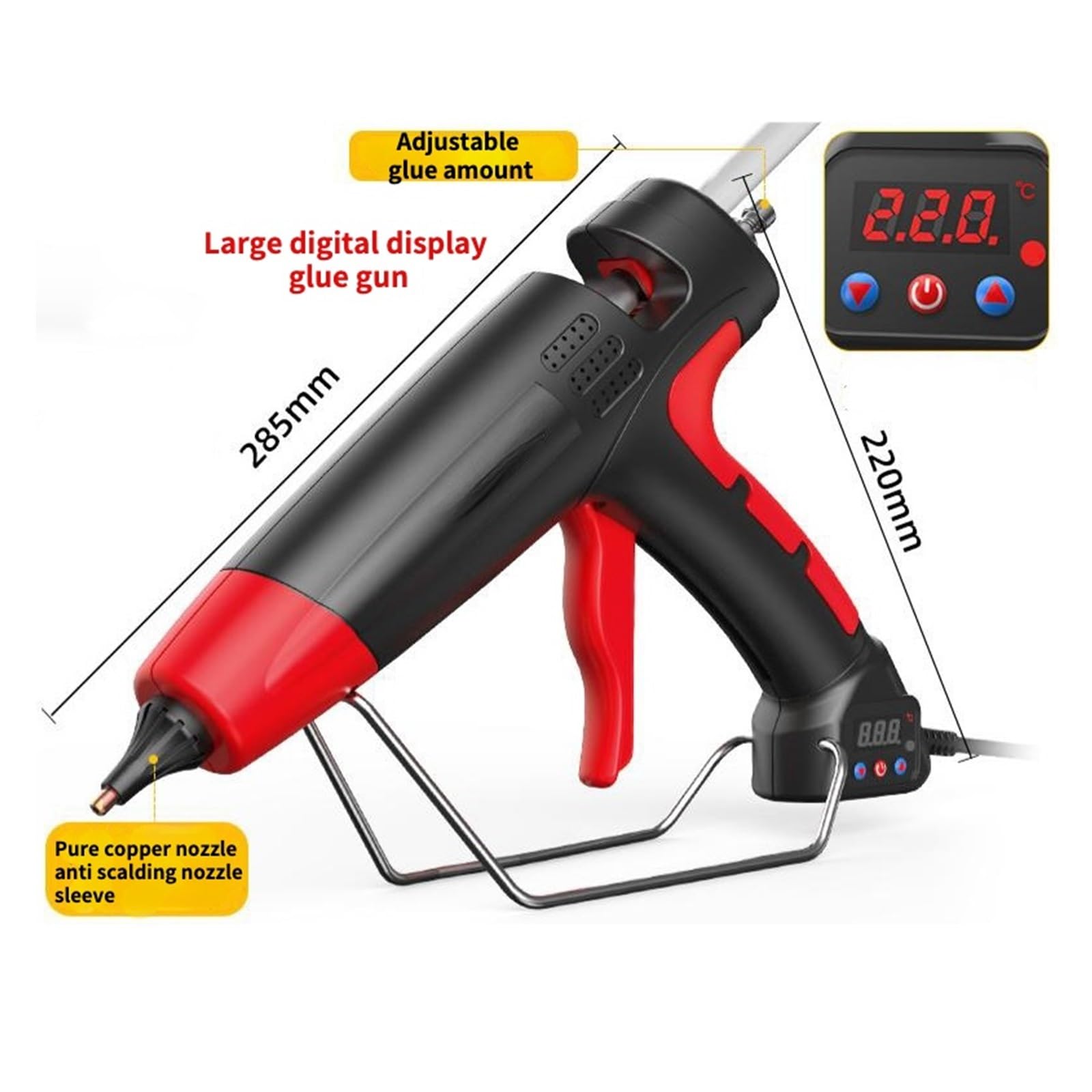 Pistola de Pegamento termofusible Profesional de 300 W con Temperatura Digital Ajustable y Boquilla de Cobre para Barras de 11 mm, Herramientas industriales con Silicona de Calentamiento rápido