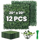 Ticanros Grass Wall Panel 12 Pack 20'x20' Artificial Boxwood Hedge Plant Wall, Greenery Walls, Artificial Grass Backdrop, Privacy Hedge Screen Faux Boxwood for Outdoor,Indoor,Garden,Fence,Backyard