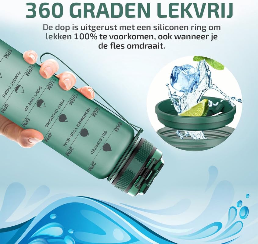 Bouteille d'eau pour boire plus au quotidien bouteille de motivation 1L verte - 2