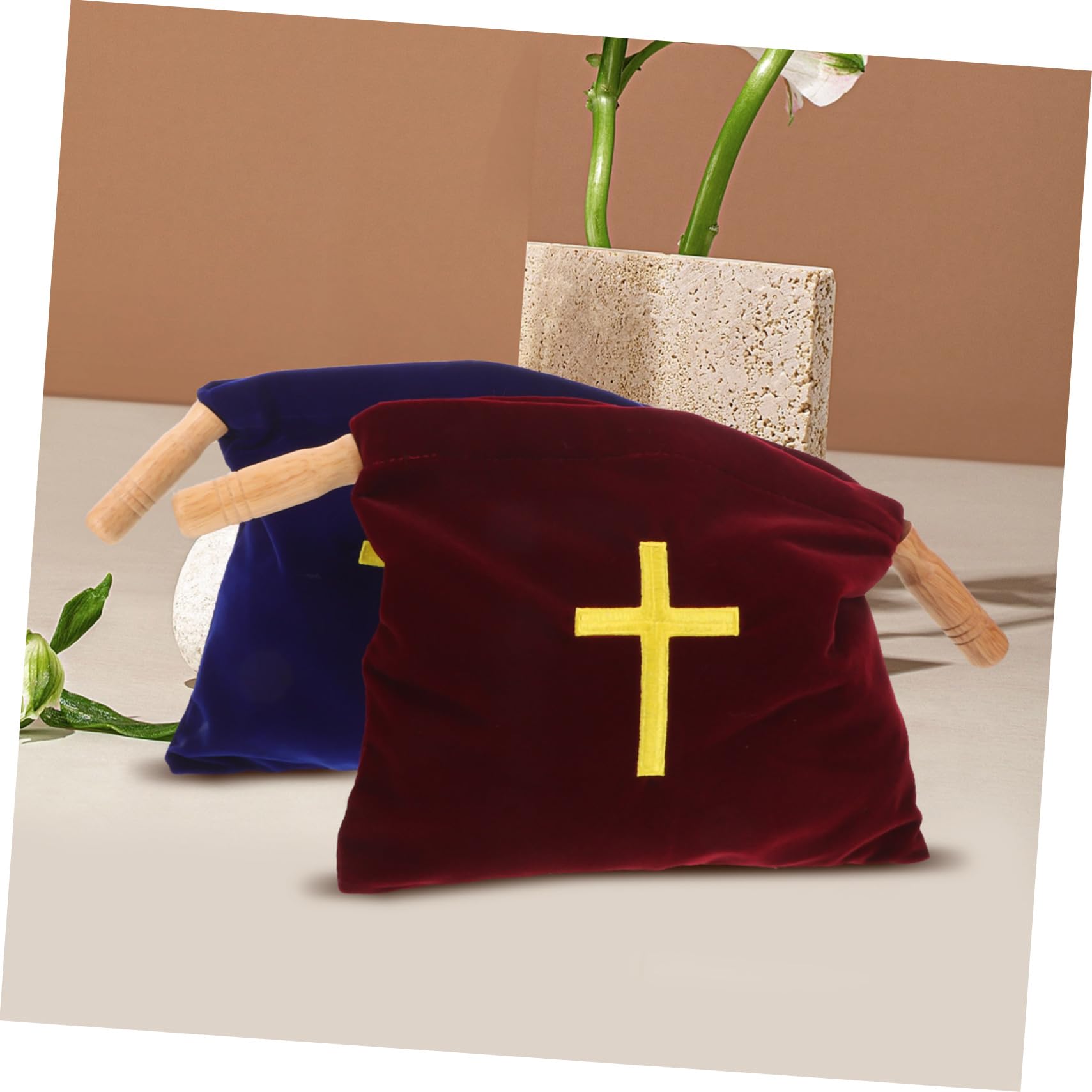 PACKOVE 2 Szt. Szt Woreczki Ofiary Do Kościoła z Drewnianym Uchwytem i Haftowanym Krzyżem Duża Pojemność Uniwersalne Do Chrztu i Nabożeństw Akcesoria Religijne