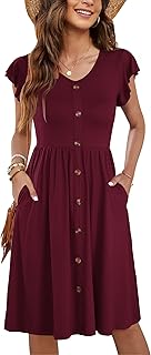 AUSELILY Women Summer Dresses Sleeveless Casual Loose Swing Button Down Midi Dress with Pockets