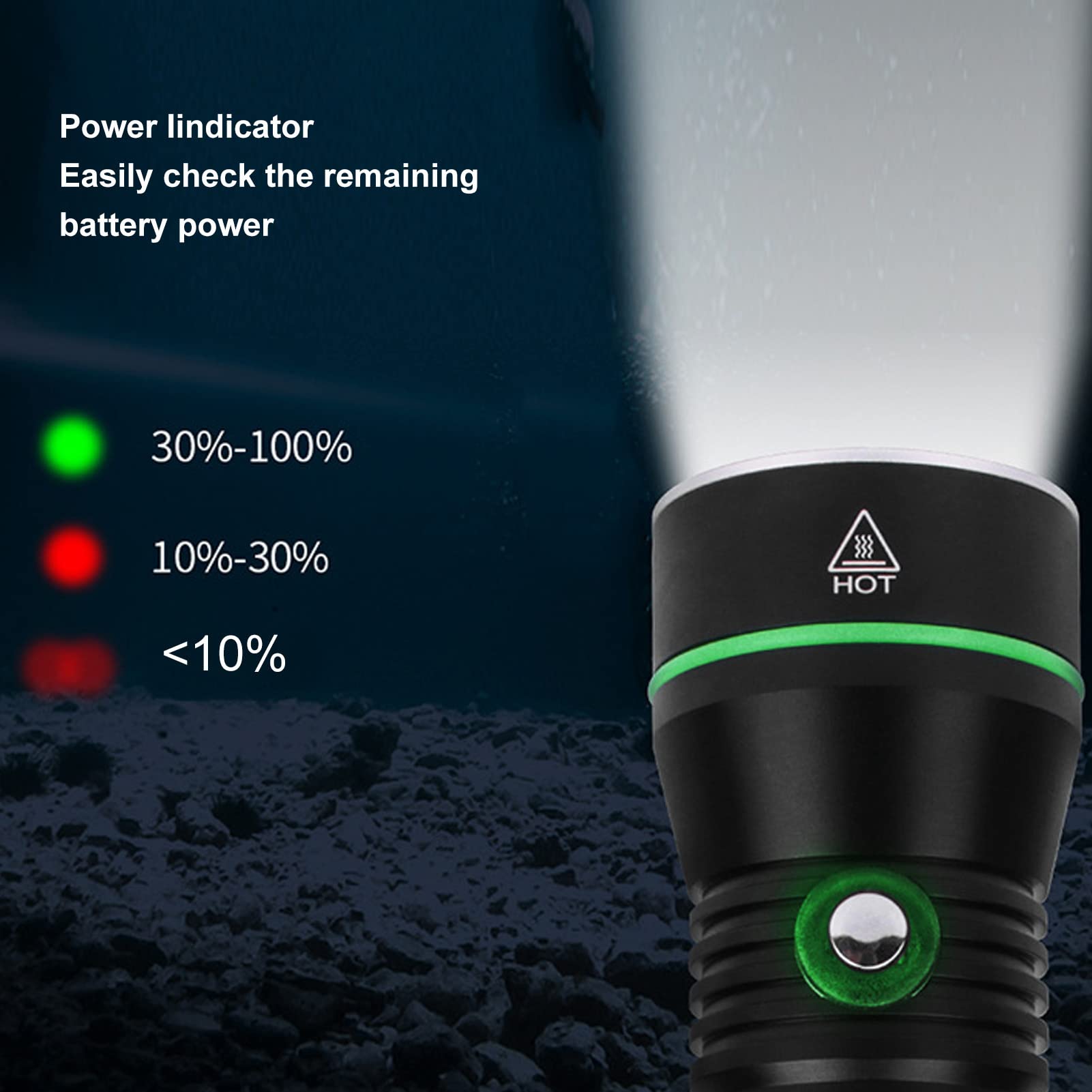 VGEBY Torcia Subacquea, 3 modalità Lampada Torcia Subacquea Ad Alta luminosità IPX8 Impermeabile in Lega di Alluminio da 110 Metri Immersioni Subacquee