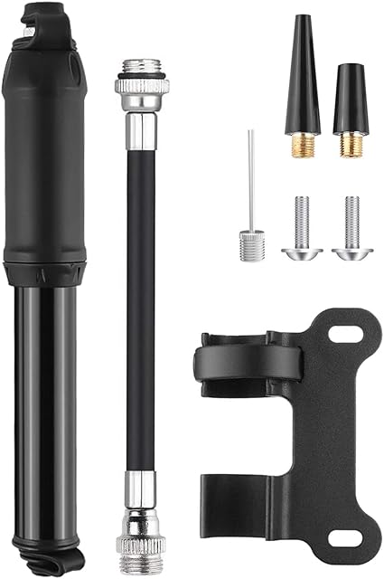 Bike Pump, Portable Mini Bicycle Pump with Frame Mount Suitable for all Bikes with Schrader Valve or Presta Valve, Aluminum Alloy Ball Pump Can be Installed on Bicycle Rack