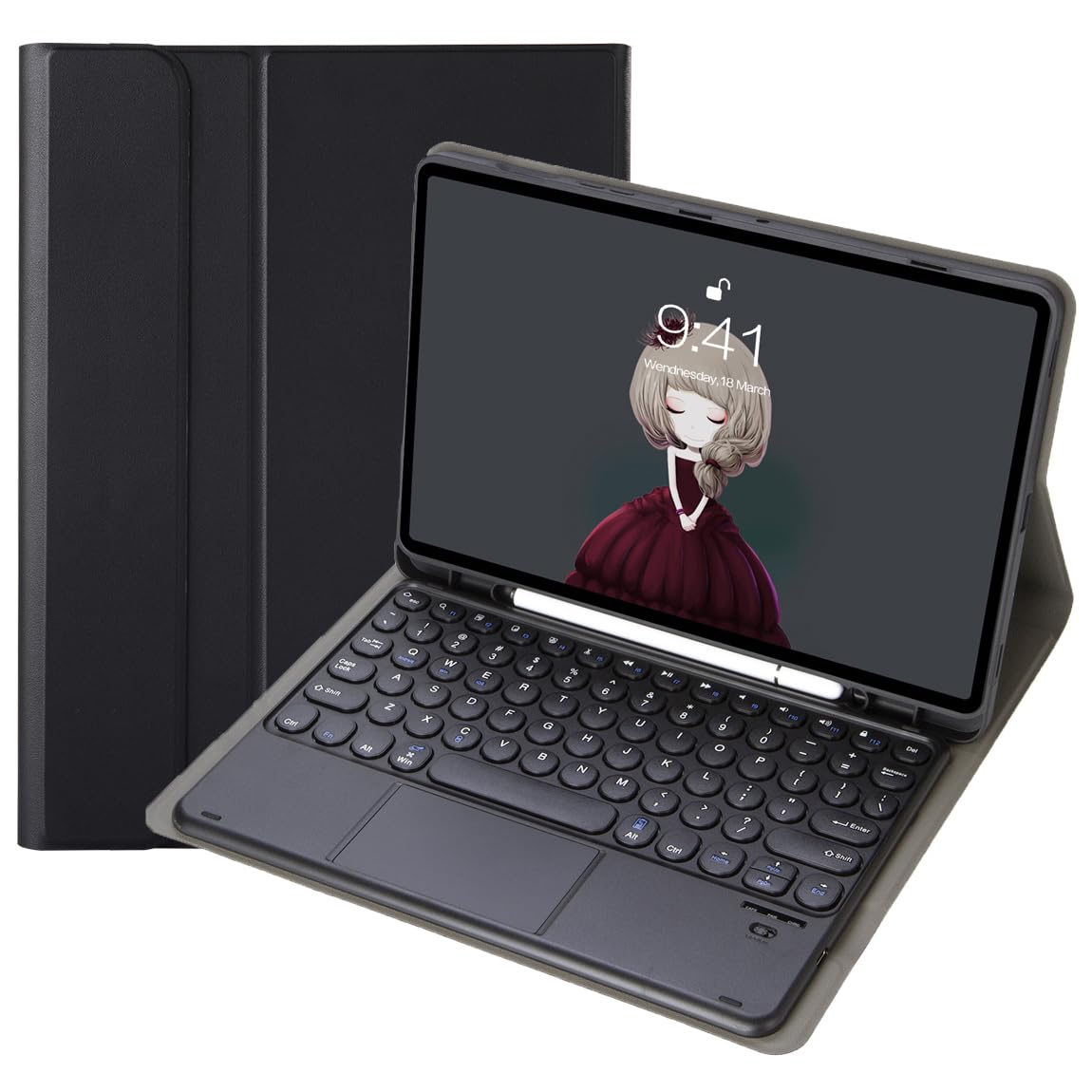 Bluetooth Keyboard Case with TrackPad for Samsung Galaxy Tab A9+ 11-inch (SM-X210 / SM-X215 / SM-X216), Wireless Keyboard Cover & Touch Mouse & Pen Slot