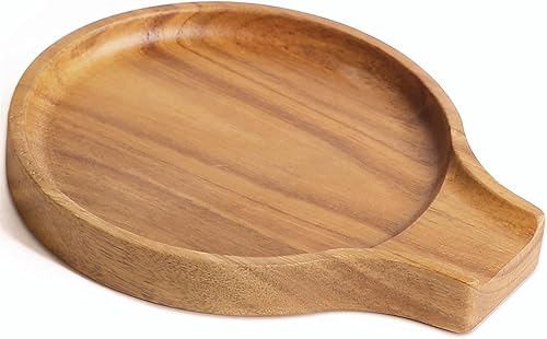 Miniatura 7 de LBEMEY Soporte para cucharas de madera de acacia para estufa, soporte redondo liso para cuchara de madera para encimera de cocina con pies de