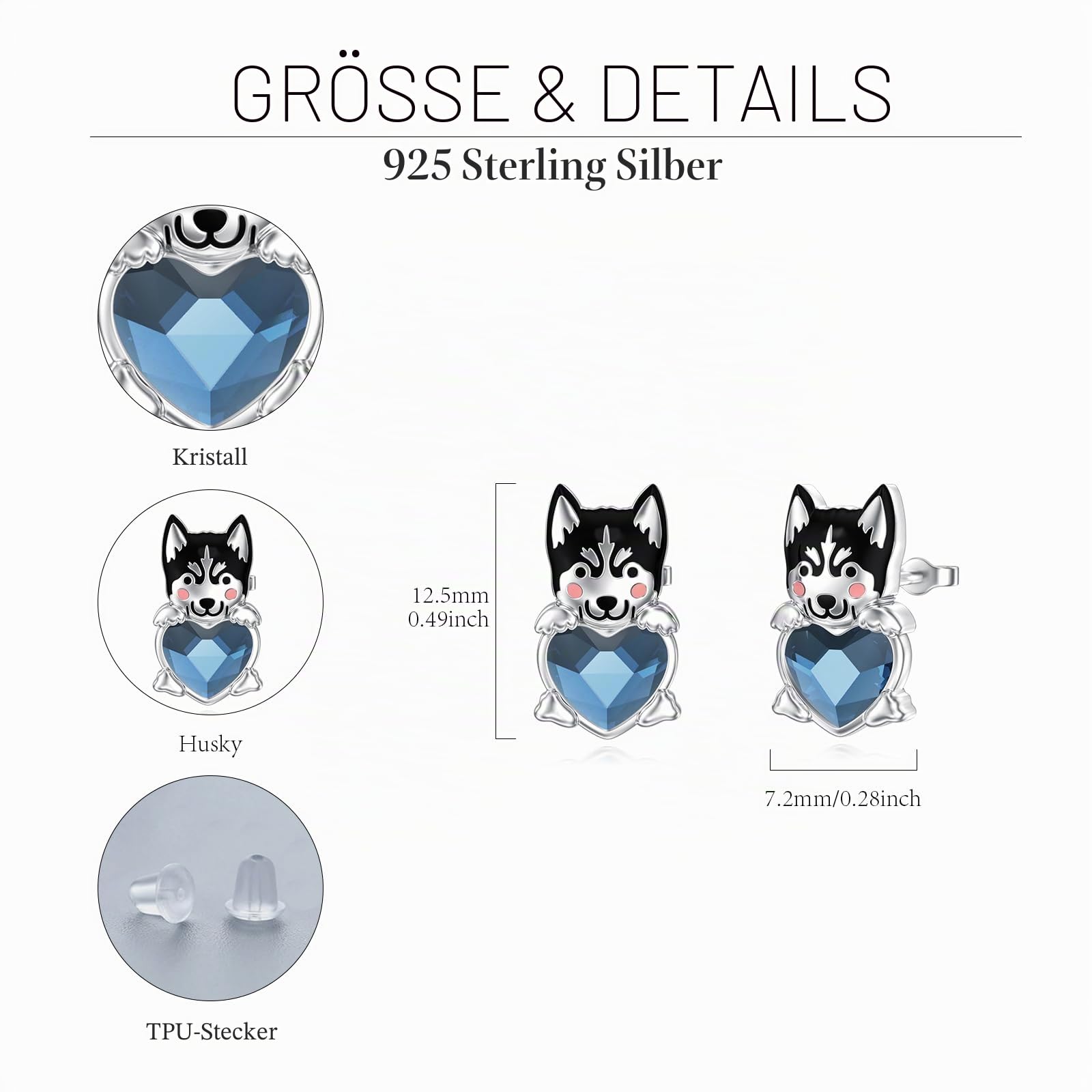Hunde Ohrringe 925 Sterling Silber Schneehund/Schäferhund/Hund Chihuahua/Bichon Frisé/Schäferhund/Französische Bulldogge Ohrstecker Blauer Kristall Hunde Schmuck Geschenke für Damen Mädchen