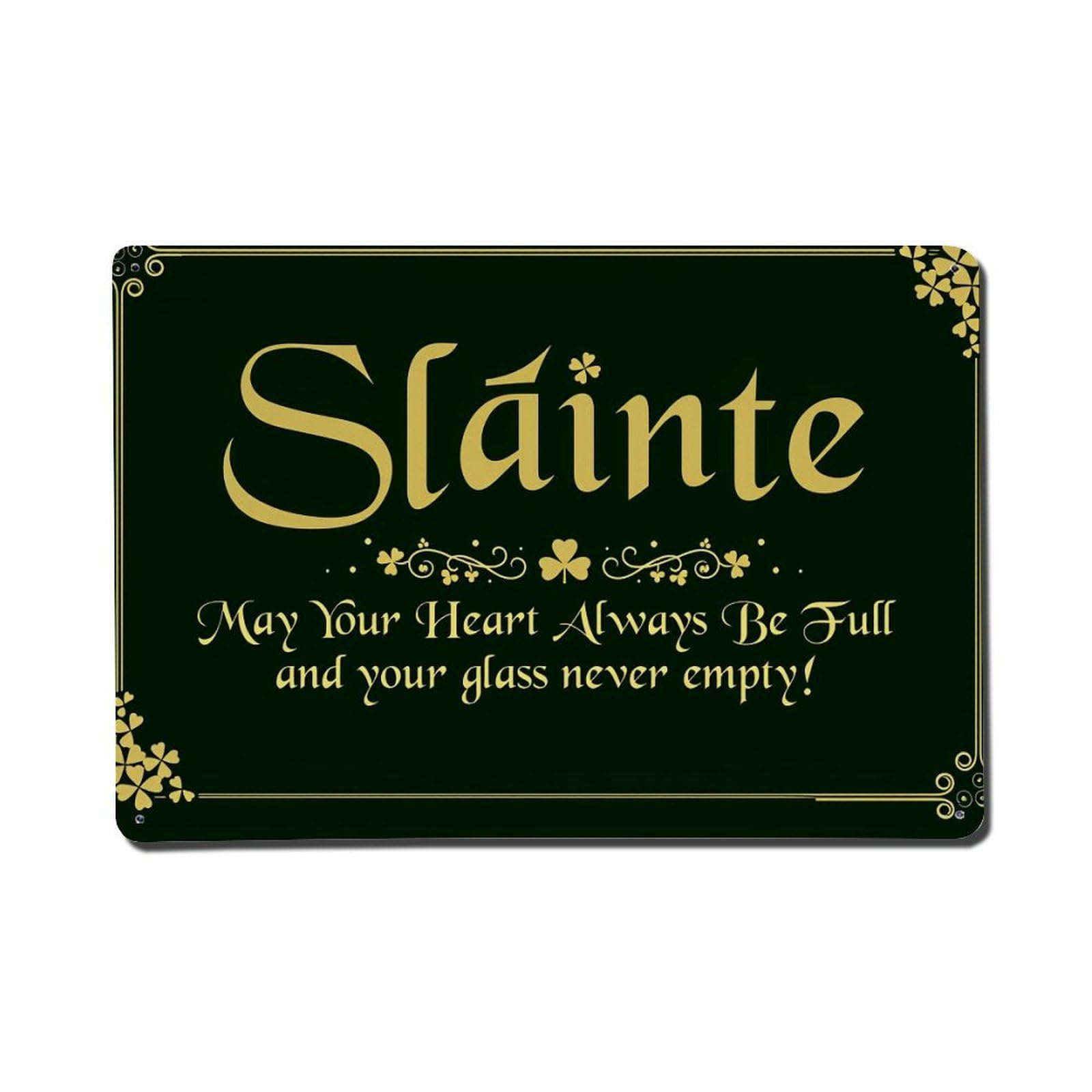Slainte Irish Blessing Green Gold Tin Sign Vintage Metal Poster, Home Bar Garage Man Cave Cafe Indoor & Outdoor Wall Decoration 8x12Inches