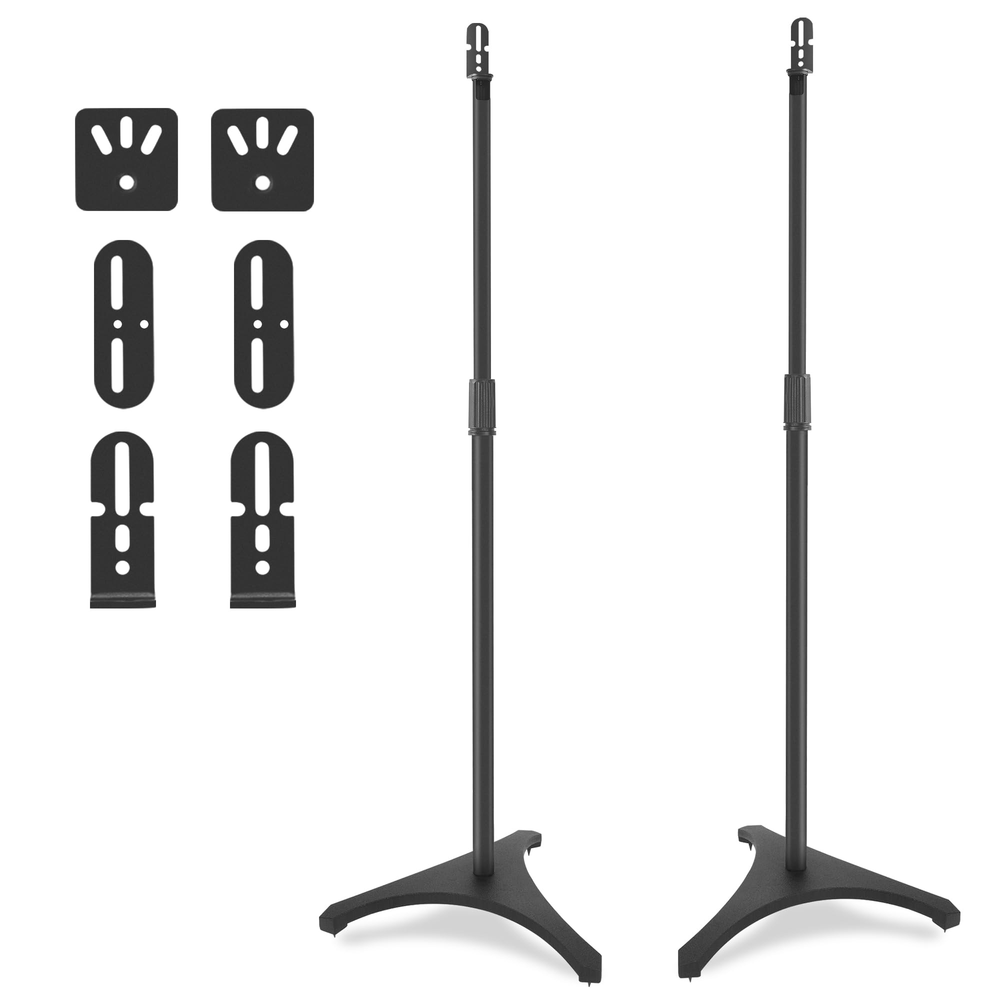 OUUTMEE - Juego de 2 soportes de altavoz ajustable en altura 86-127 cm | Patas de altavoces universales, soportes para altavoces en el suelo, base triangular, gestión de cables