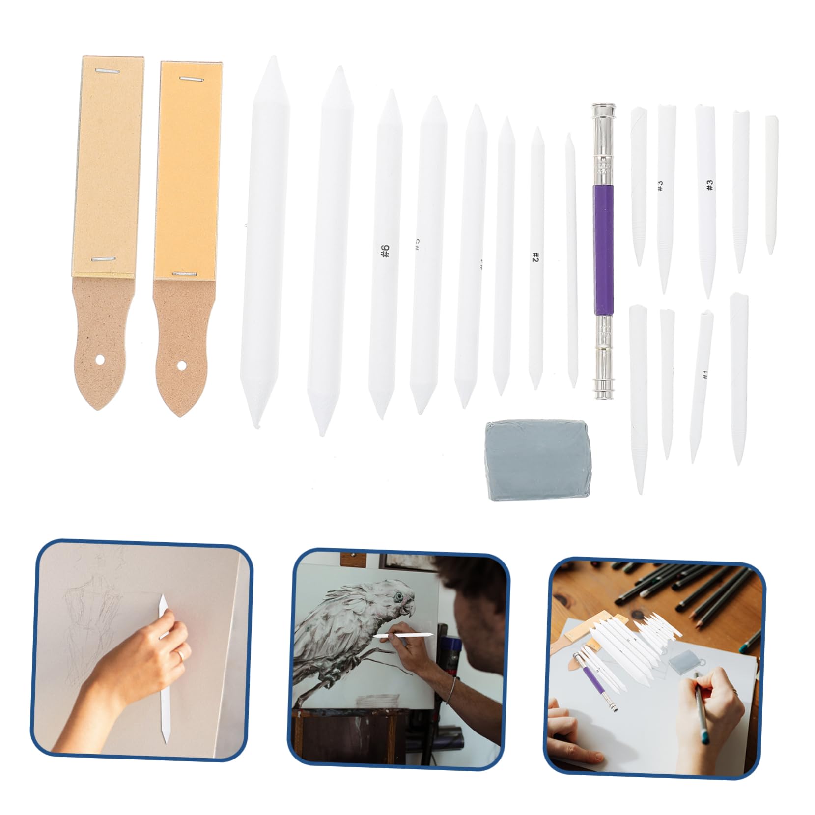 HOODANCOS Sketching Painting Tools 22pcs Sketch Paper Eraser Set Blending Stump Brush for Art Students