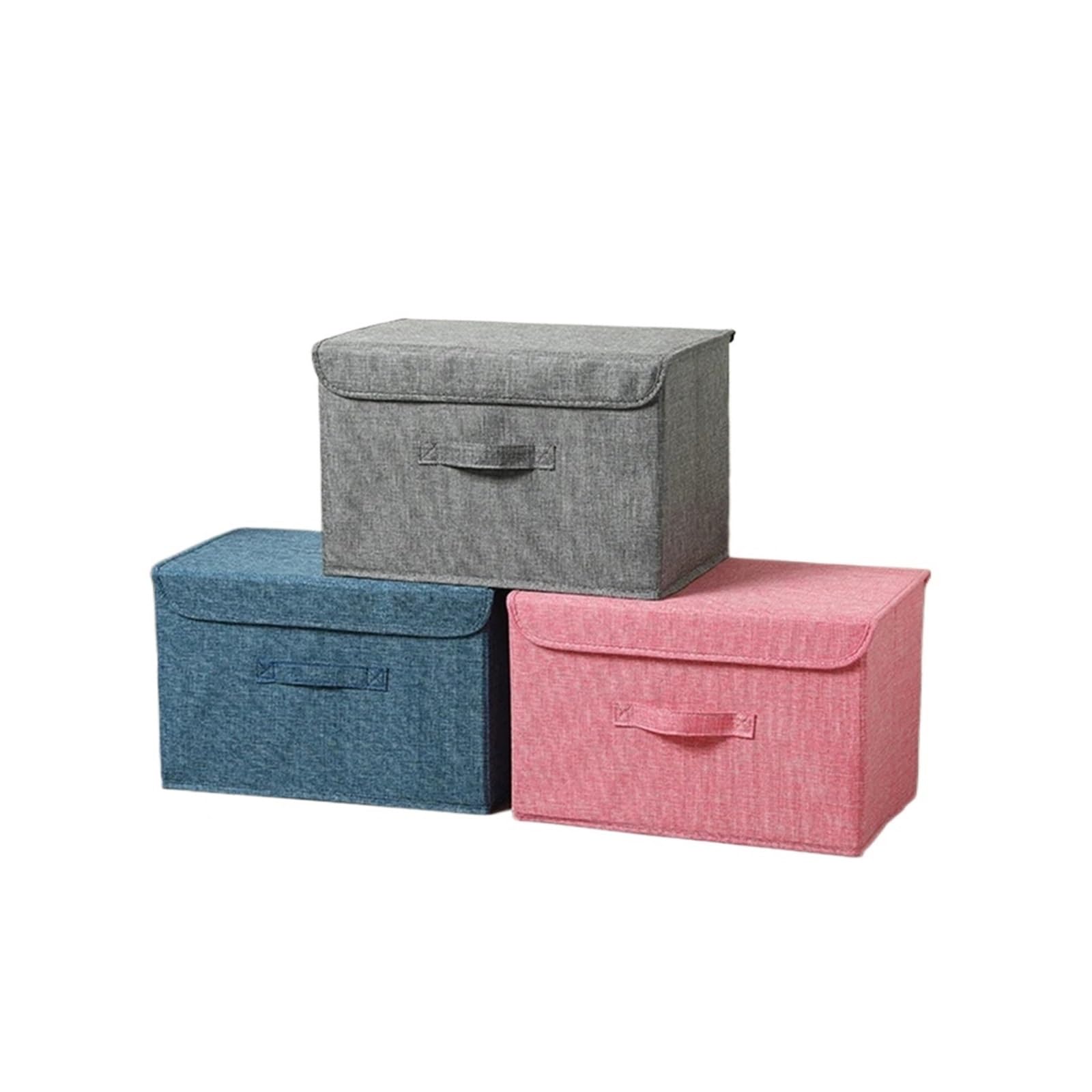ZHSOAO 1 Set (3Pcs) Folding Storage Container Stackable Collapsible Bin With Lid & Handle Clothes Books Organization for Clothing Bedding Blankets