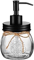 Amolliar 10oz Mason Jar Soap Dispenser with Stainless Steel Pump - Rustproof Farmhouse Decor for Kitchen Bathroom, Black Refillable Lotion Dish Soap Pump