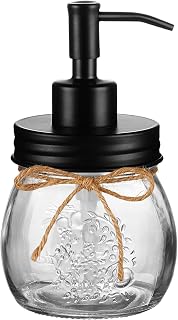 Amolliar 10oz Mason Jar Soap Dispenser with Stainless Steel Pump - Rustproof Farmhouse Decor for Kitchen Bathroom, Black Refillable Lotion Dish Soap Pump