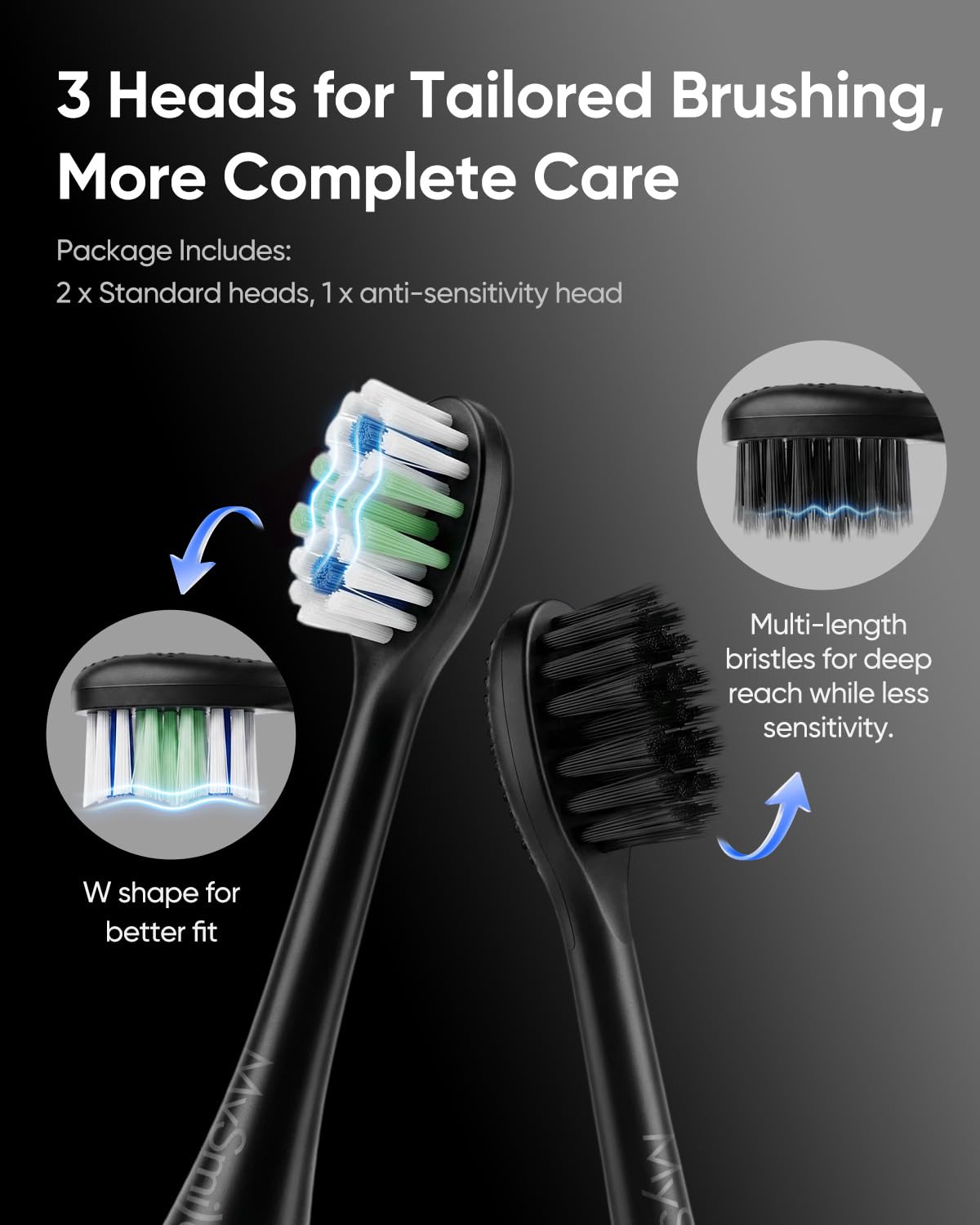 MySmile MS-D59 Elektrische Schallzahnbürste mit Drucksensor und visuellem Lichtring, wiederaufladbare Reisezahnbürsten für Erwachsene, 3 Bürstenköpfe inklusive, Glacier Noir