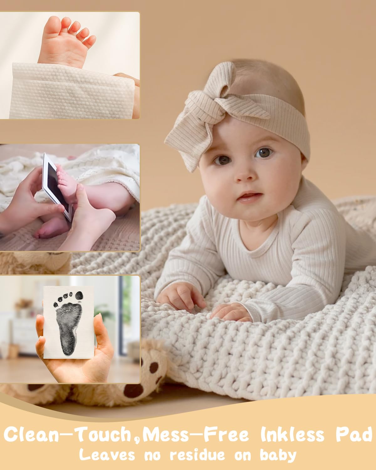 Kit d'empreintes de main et de pied pour bébé nouveau-né 0-6 mois, lot de 4, peau de bébé sans contact avec la couleur