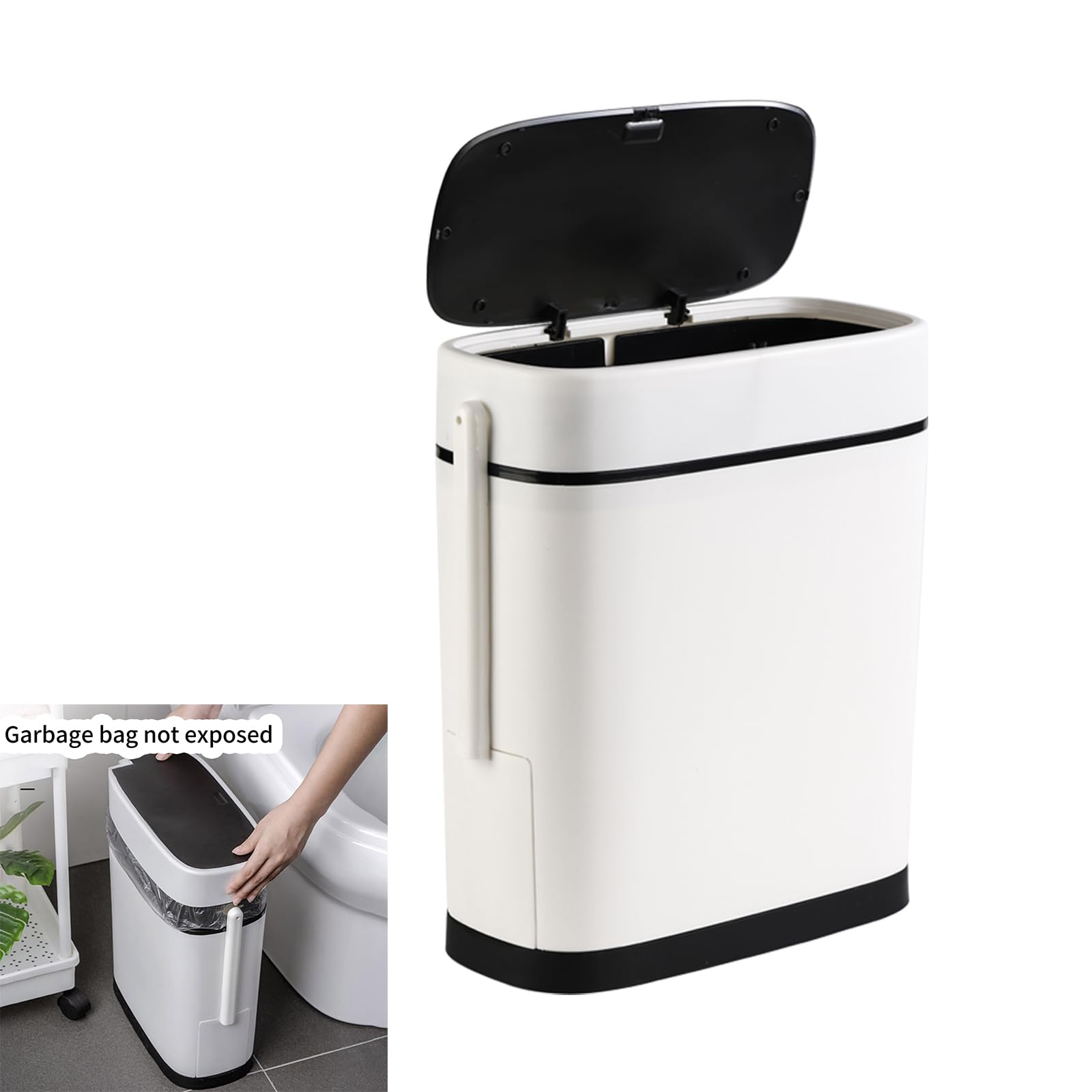 Xinsheinelry Thin 14L Bathroom Wastebasket Trash Can with Toilet Brush Holder &Versatility Garbage Bin for Any Décoration