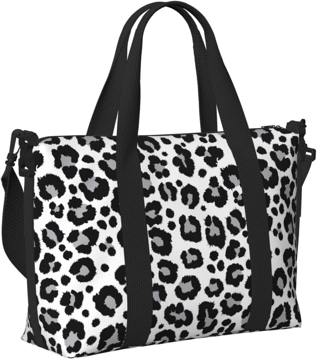 Black grey Leopard print fashion Travel Duffle Bags for Women, Personal Item Overnight Weekender Sport Carry On Gym Bag for Men Women