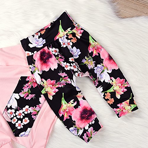 Lovely Baby Girls Outfit Winter Floral Hoodie With Pocket Flower Long Pants Set Leggings 2Pcs (3-6M, Floral) #TOP5