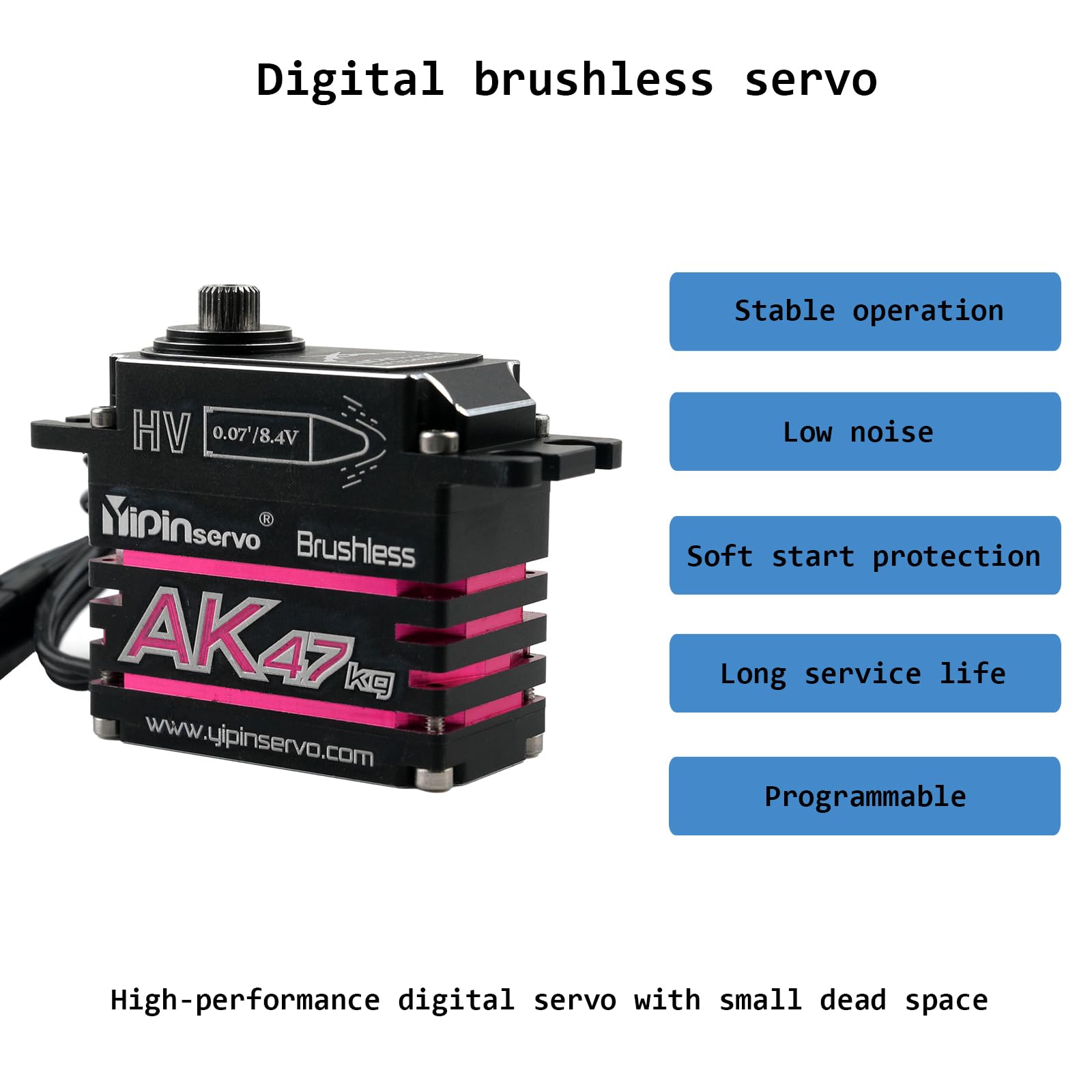 47KG High Torque Digital Servo Stainless Steel Gears 180 Degree Brushless Motor Waterproof IP67 Magnetic Coding Programmable Servo with 25T Servo Horn