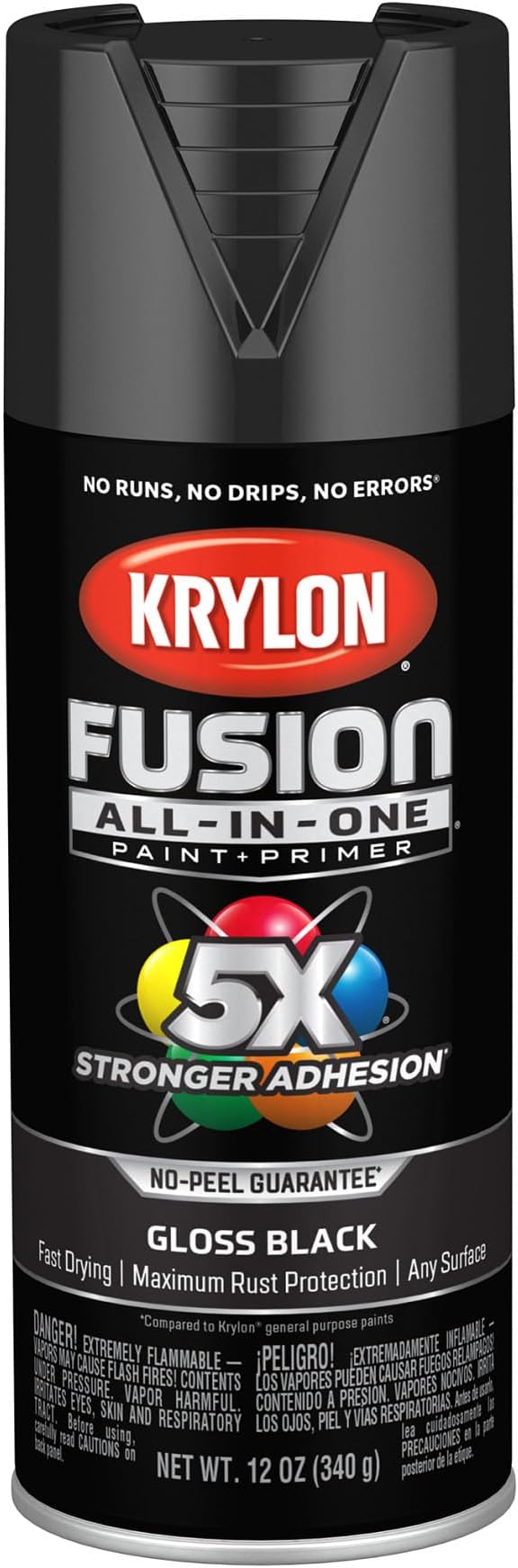 K02702007 Fusion All-In-One Spray Paint for Indoor/Outdoor Use, Gloss Black, 12 Ounce (Pack of 1)