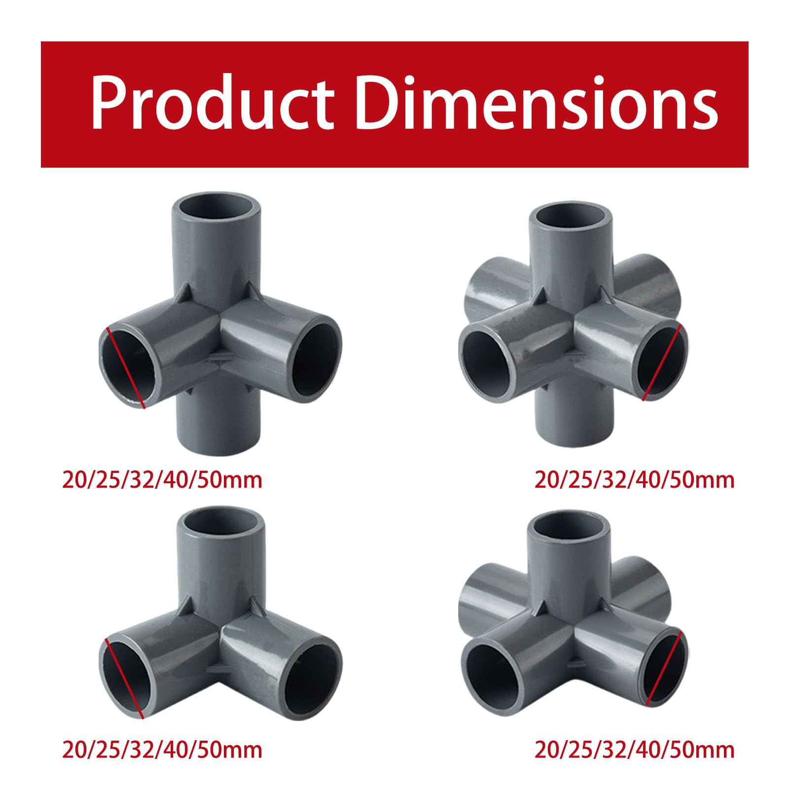 Adaptadores y Accesorios de tubería de PVC, Material plástico Duradero para riego de Jardines y proyectos de Agua de Bricolaje en el hogar 5-Way PVC Fitting_20pcs 2"