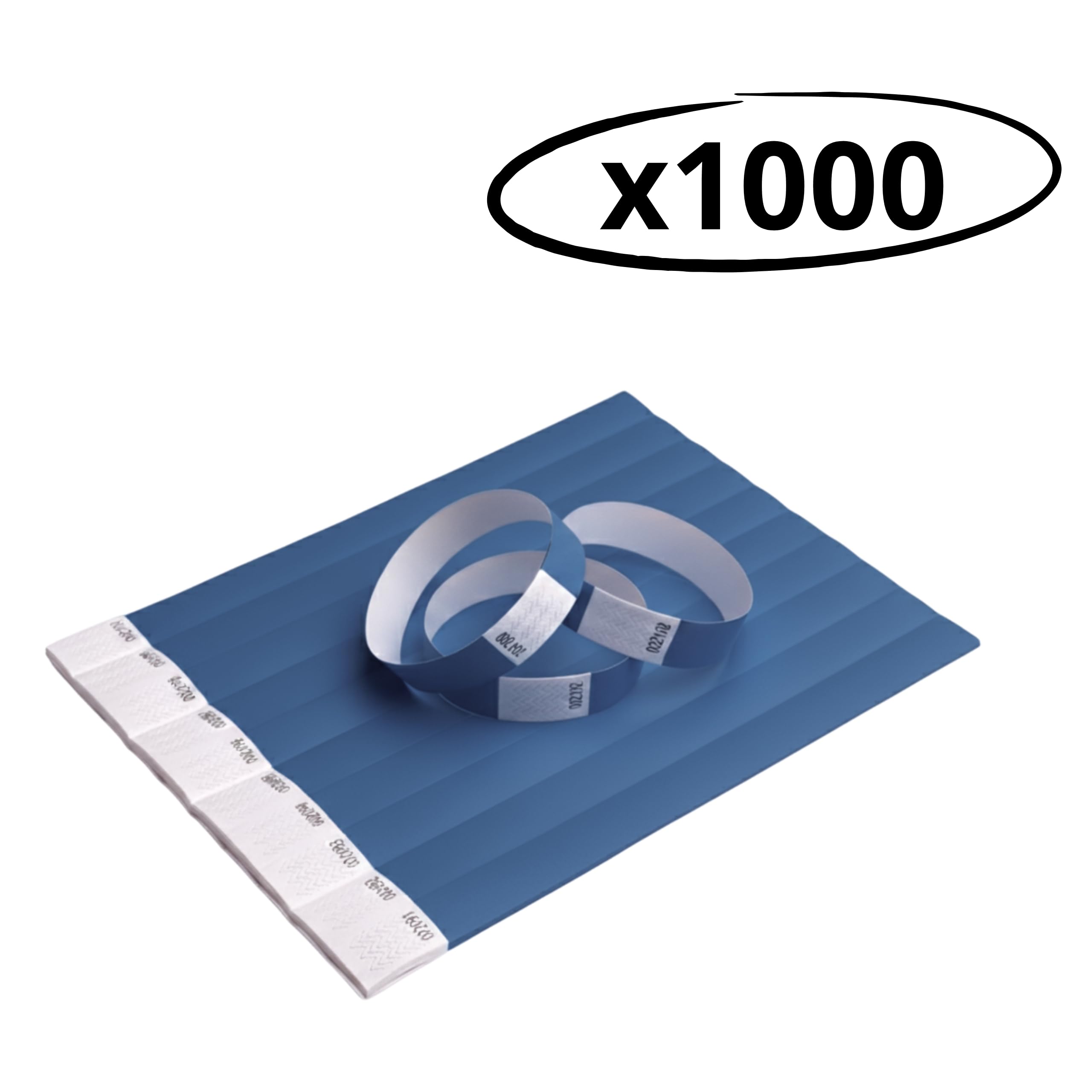 Confezione da 1000 Braccialetti Identificativi Tyvek® 19mm x 258mm. Numerati, Intrasferibili e Resistenti all'Acqua. Braccialetti di Controllo per Eventi (Blu)