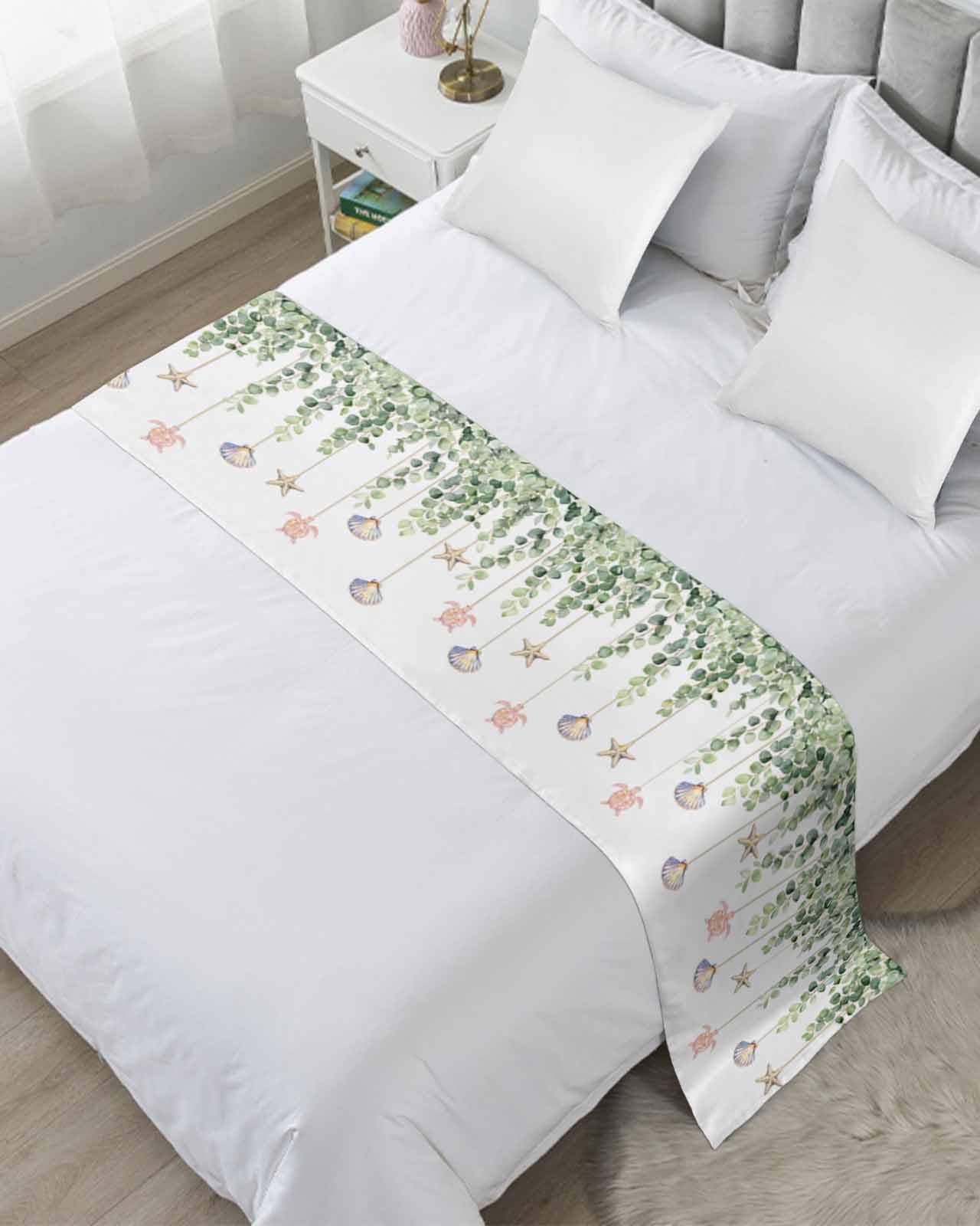 DecorLovee Eucalyptus Leaf Bed Runners for Twin Size Bed, Decorative Bed Throws for Foot of Bed, Coastal Beach Starfish Nautical Ocean Bed Runner Sofa Throw Bedding Scarf Protector for Bedroom