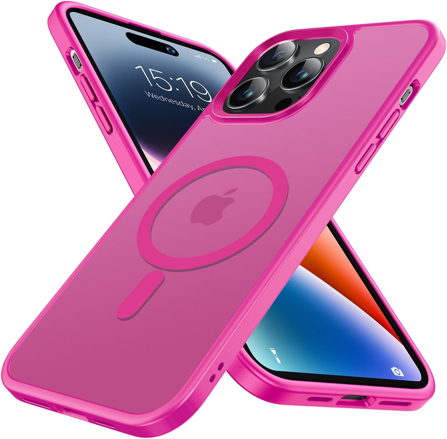 Mgnaooi Magnetic Case for iPhone 12 Pro Max Case [MIL-Grade Drop Tested & Compatible with MagSafe] Translucent Matte Back with Aluminum Alloy Keys, Shockproof Phone 12 Pro Max Case 6.7 Inch, HotPink