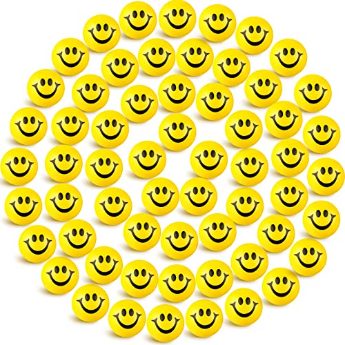 SKYLETY 100 Pieces Stress Balls for Adults Soft Foam Stress Balls Funny Face Small Stress Balls Colored Stress Balls Be Happy Smile Ball 1.2 Inch Stress Relief Balls (Yellow)