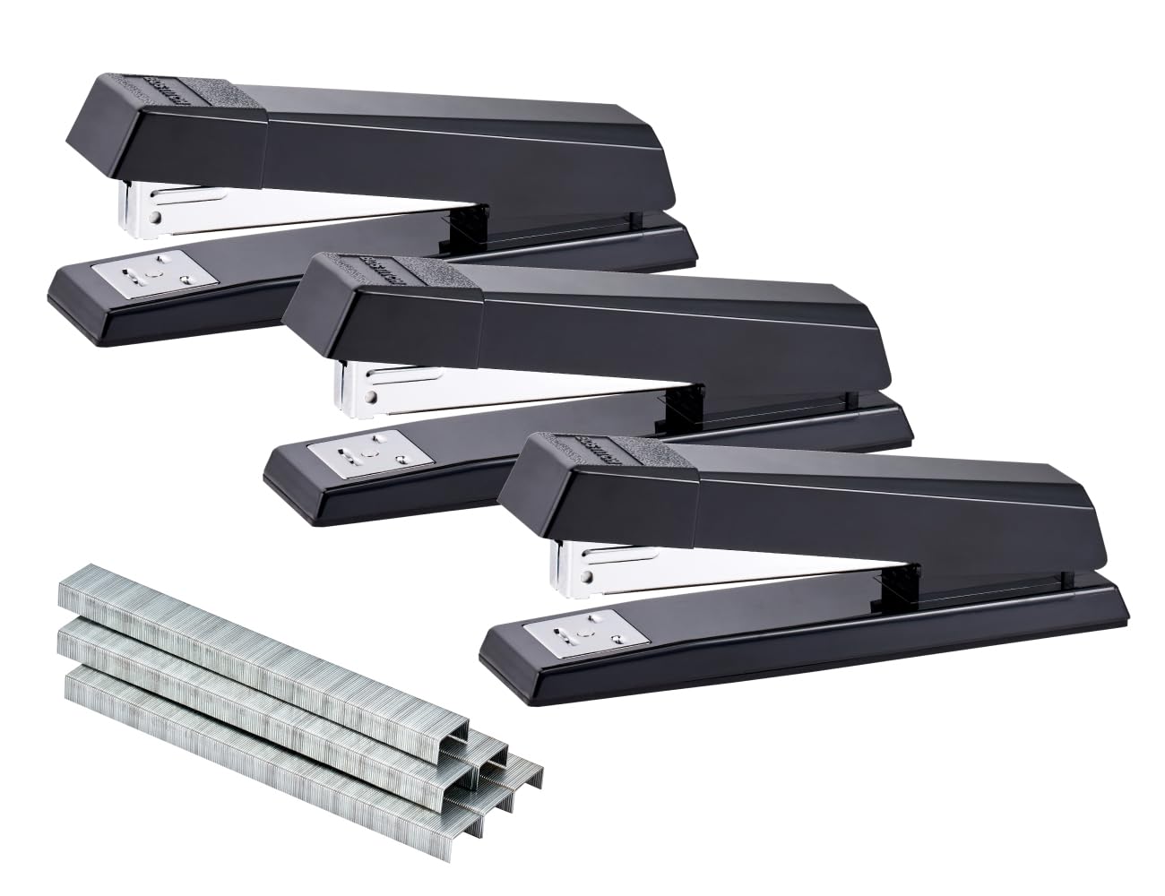 Bostitch Office No-Jam Premium Desktop Stapler, Full-Strip, Black, 1,250 Staples Included, 3-Pack