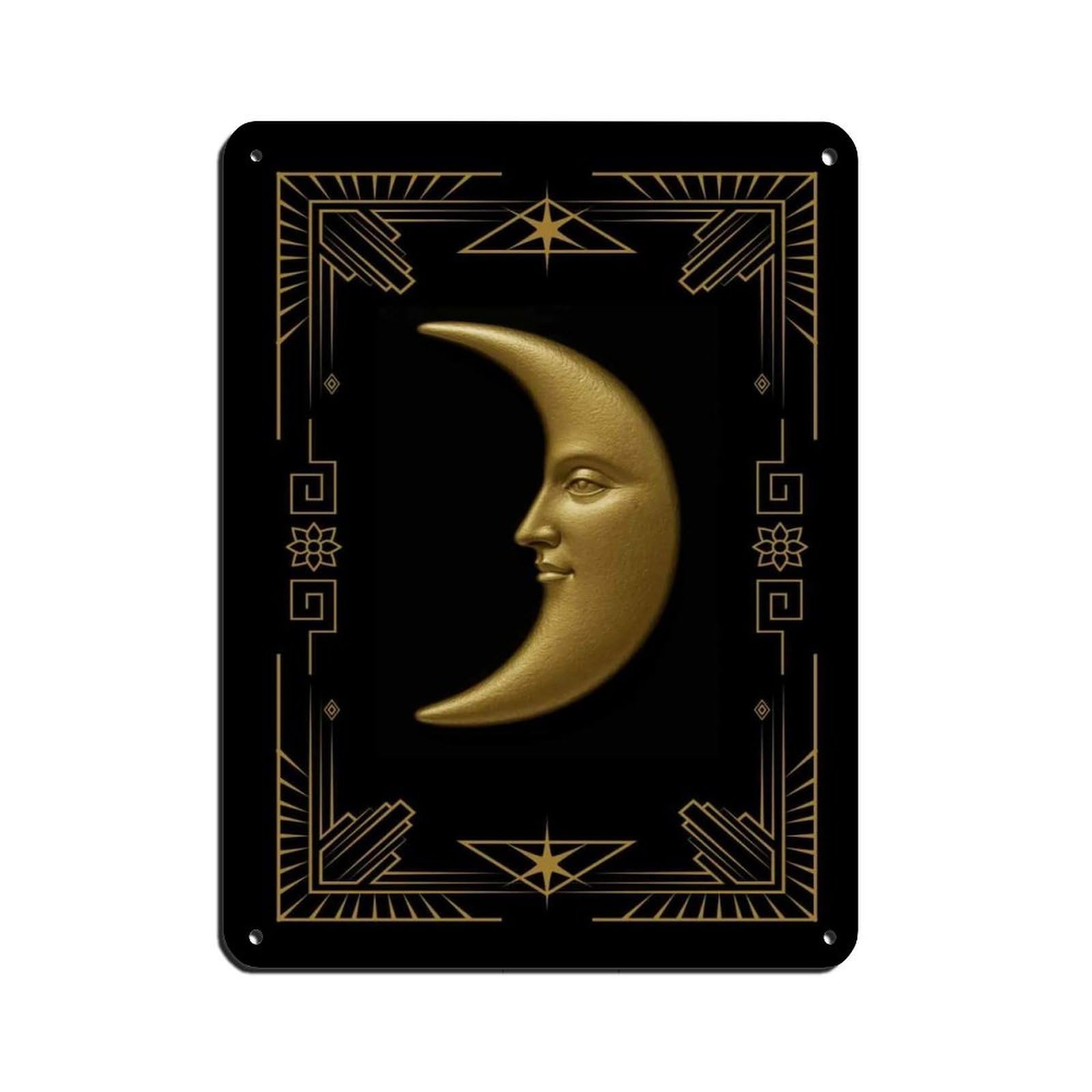 Art Deco Golden Moon Poster Retro Poster Metal Tin Sign Chic Art Retro Iron Painting Bar People Cave Cafe Family Garage Poster Wall Decoration 12x16inch(30x40cm)
