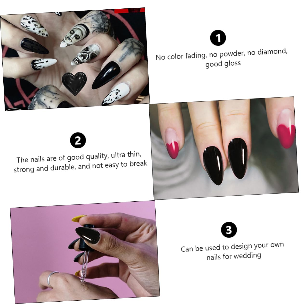 120 Piezas Pegatinas De Uñas Punta De Uñas Falsas De Las Mujeres Uñas Falsas Negras Punta De Uñas Francesa Envoltura De Uñas Mate Bricolaje Uñas Postizas Plástico Esqueleto