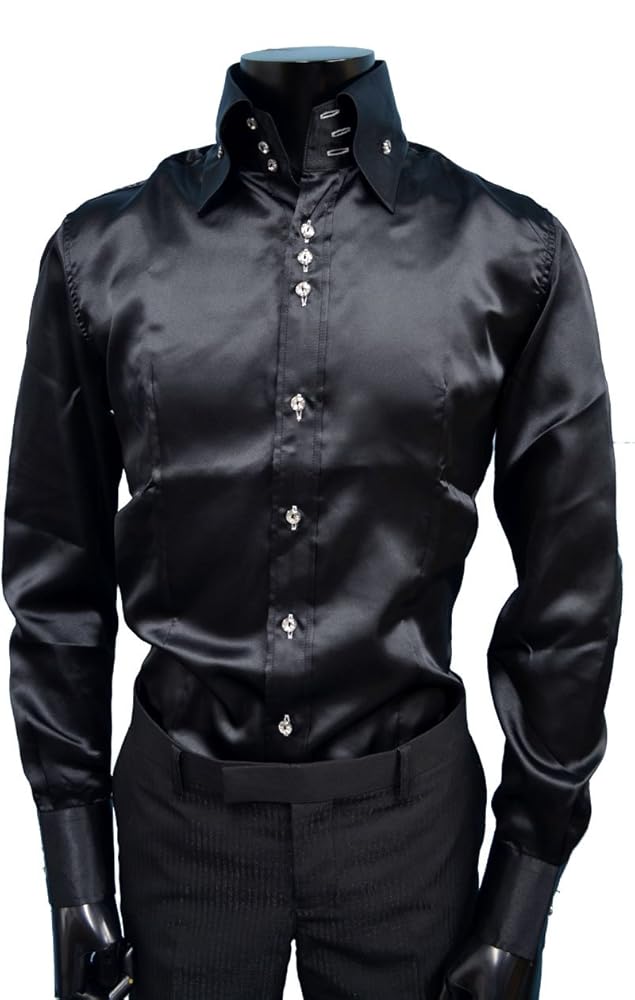 美品 日本製 社交ダンス衣装】ブラック 白樺ドレス シャツ メンズ 男性