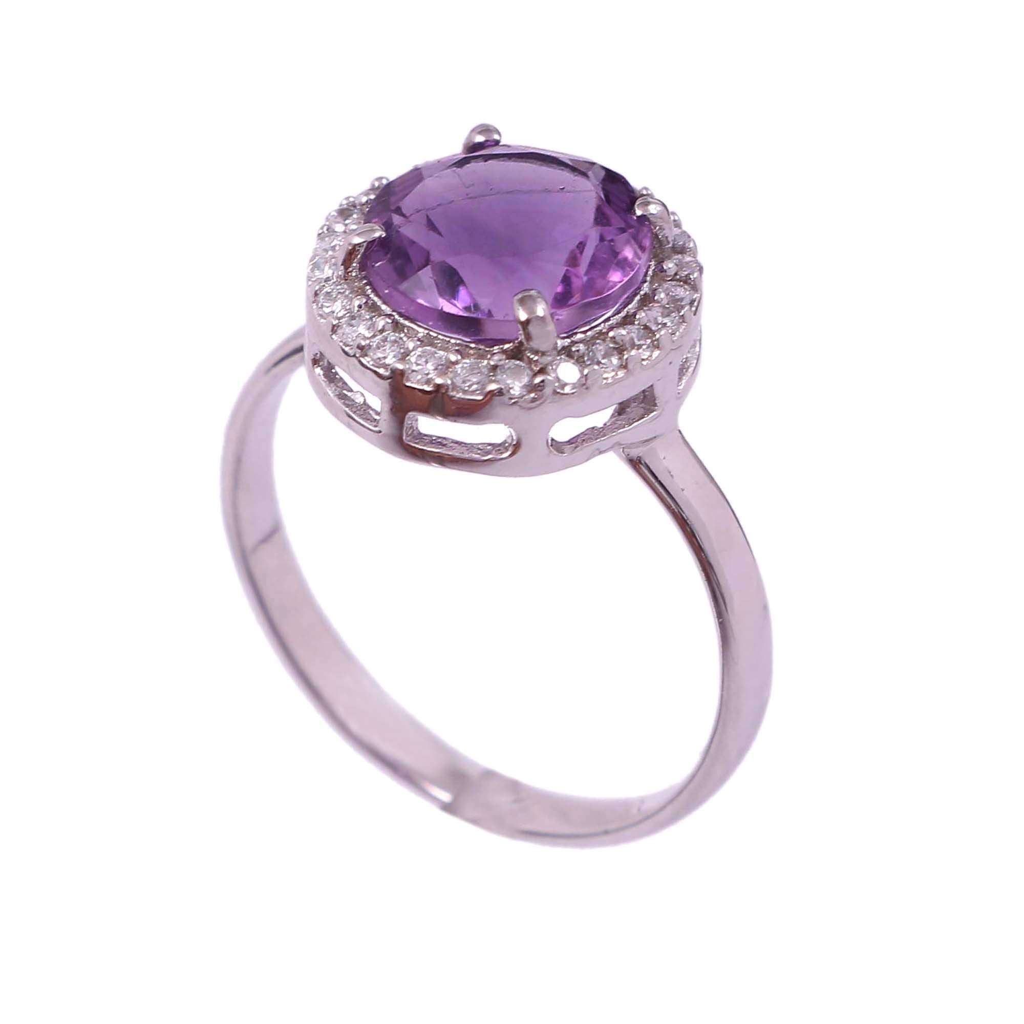 925 Silver Ring for Women Natural Amethyst Purple 8 MM Round Gemstone Jewelry Gift Stylish Silver Ring for Girls Engagement Wedding-image-40