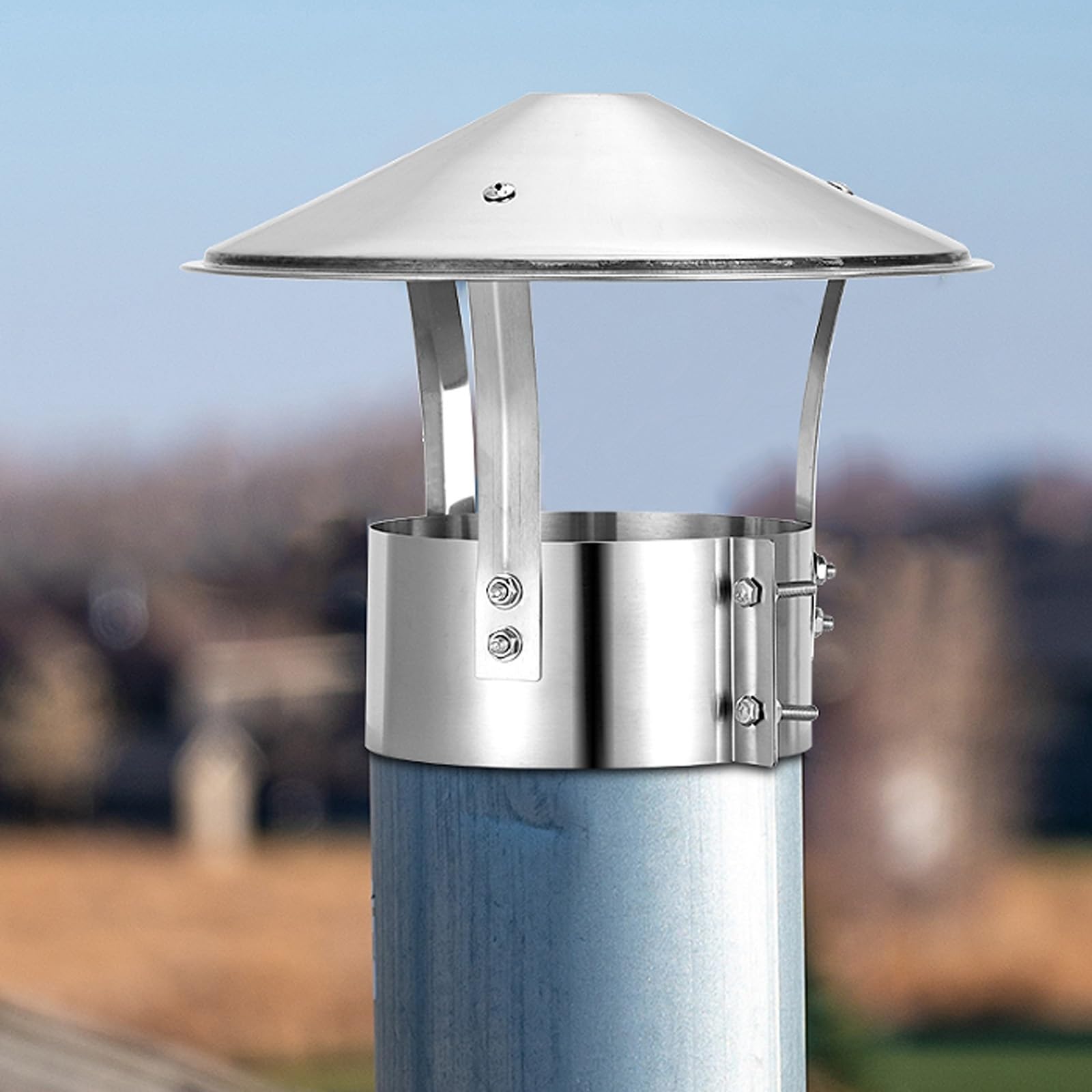 GKSNCJSMF 75-315mm Chimney Cap 201 Stainless Steel Round Chimney Cover Anti Down Draught Roof Flue Cowl Adjustable Chimney Rain Caps for Fireplace Exterior Stove Vent Flue Furnace(100mm/3.93in)