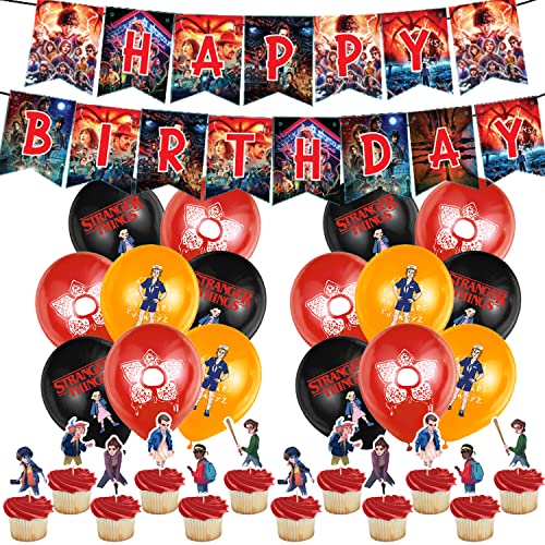 Stranger Cumpleaños Decoración 40 Pcs,Fiestas Decoración,Stranger Globo de Latex,Stranger Cumpleaños Pancarta,Decoración de Pasteles,para Niño Niña Decoración Cumpleaños Fiestas Cover