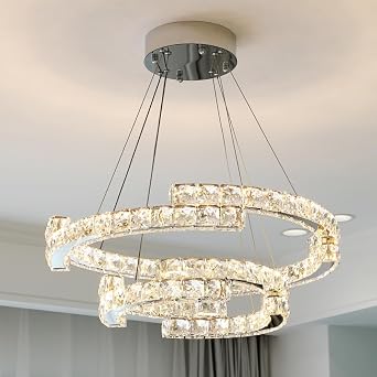 Modern 2 Ring Crystal Chandelier LED Pendant Light Fixture for Dining Room