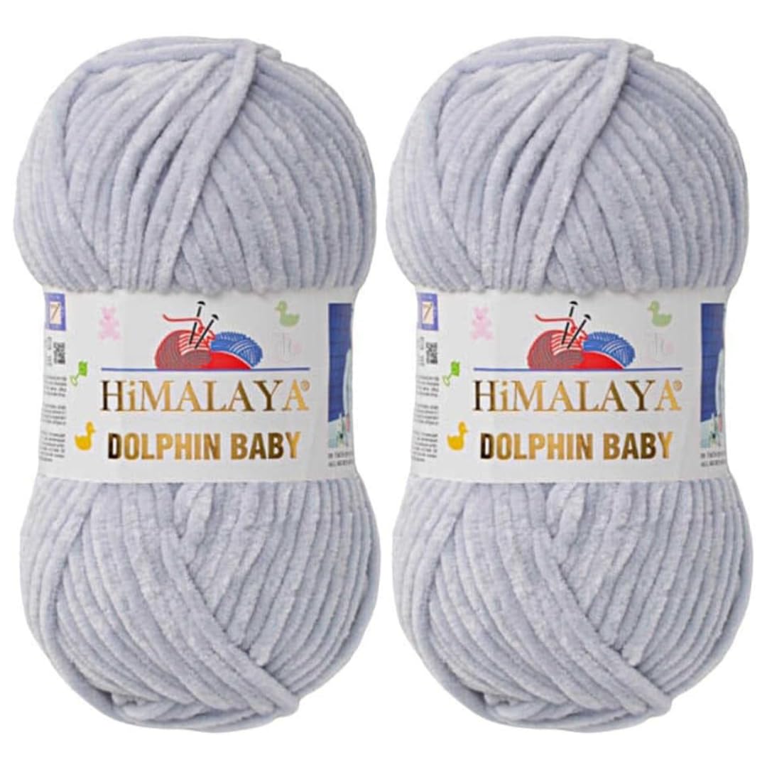 Himalaya Dolphin Baby Yarn 2 X 100g Skeins Super Bulky Yarn for Knitting/Crochet Ideal for Cardigans Shawls Blankets Hats and Home Textiles (2, 80325 Light Grey)