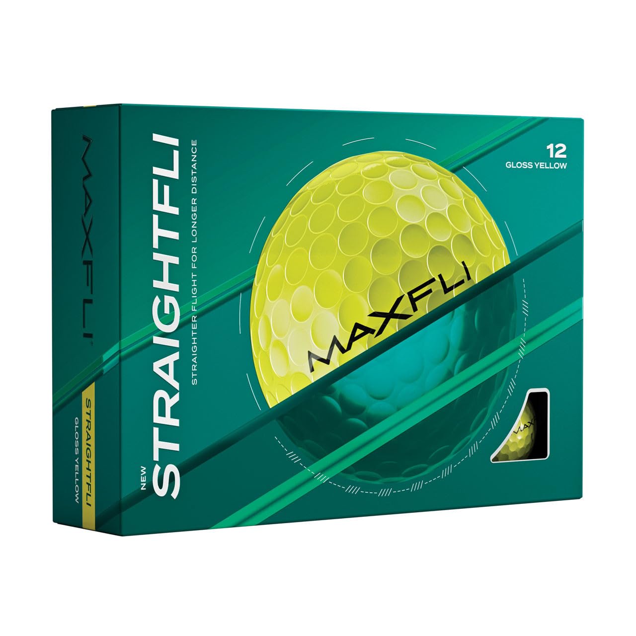 Maxfli StraightFli - Pelotas de golf color amarillo brillante, paquete de 12 pelotas de golf de baja distancia de giro para disparos más rectos | Tacto suave, cubierta de ionómero duradera | para