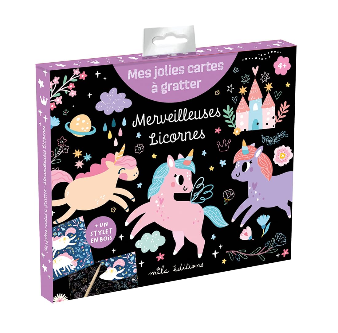 Merveilleuses licornes - Mes jolies cartes à gratter: Pochette avec 8 cartes et un stylet en bois