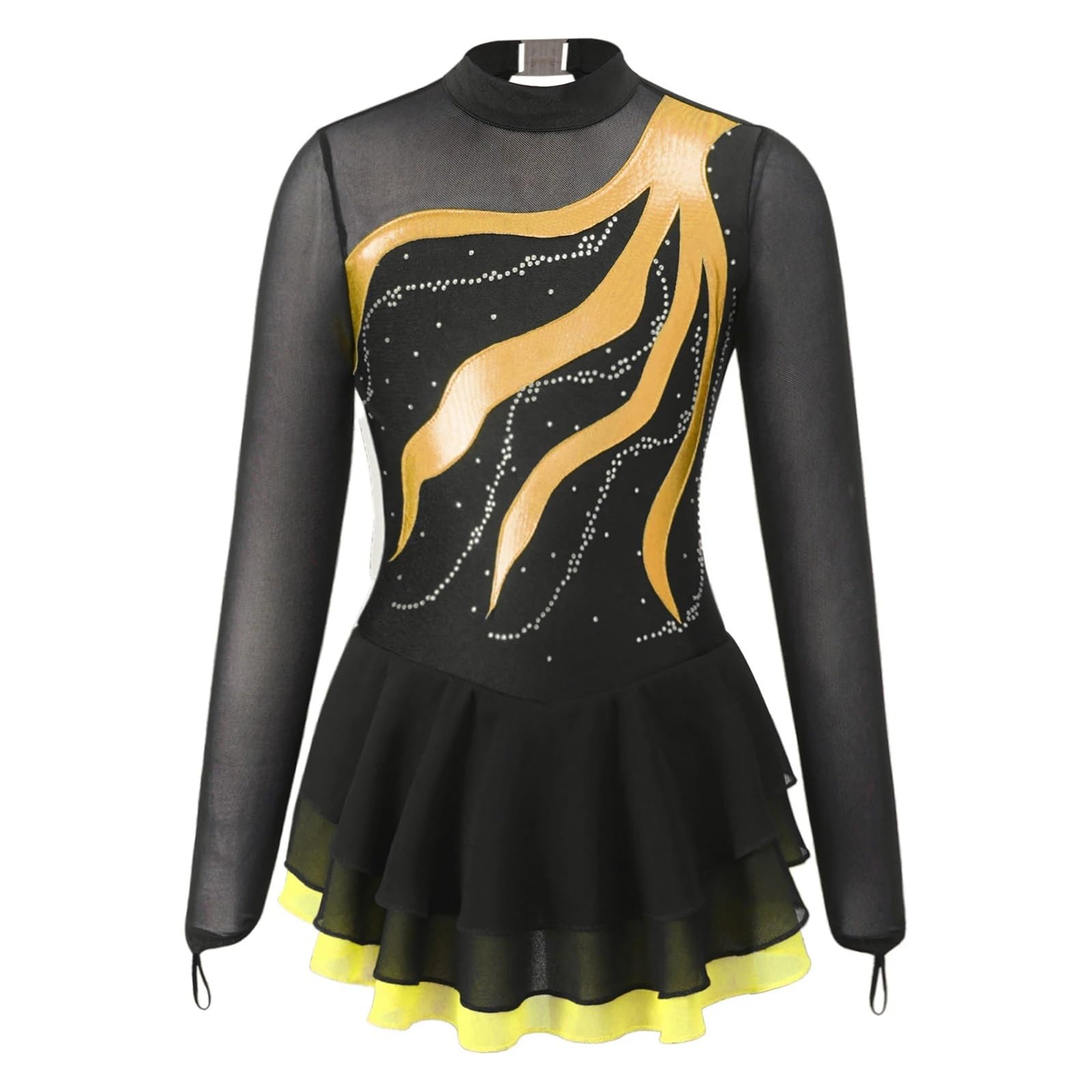 Kinder Mädchen Langarm Strass Eiskunstlaufkleid Patchwork Ballett Gymnastik Performance Kleidung