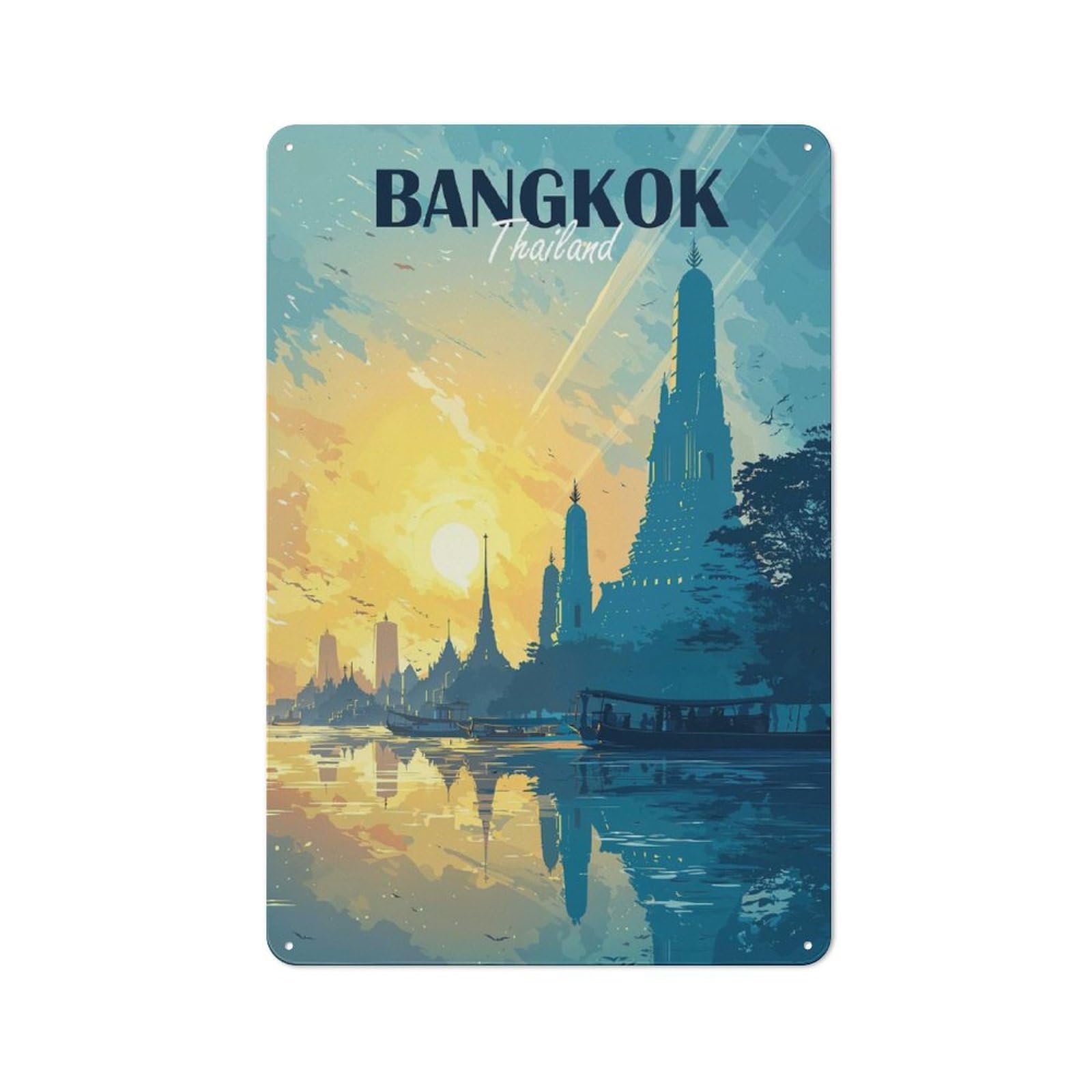 Modern Vintage Bangkok Thailand Travel Office Metal Sign 30x20cm, Creative Space Decor for Hobby Room, Office, Lounge Or Living Room