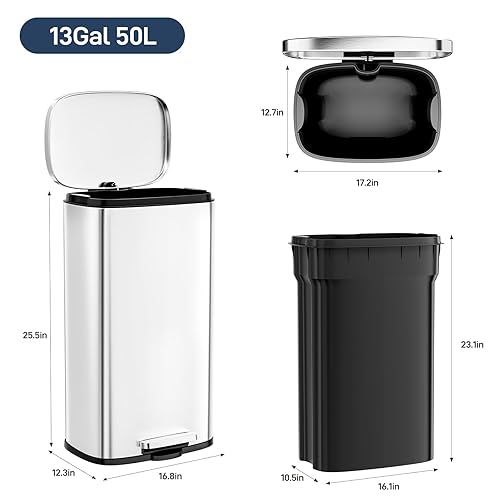 Miniatura 68 de Arlopu 8 Gallon Step Trash Can, Stainless Steel Garbage Bin, Soft-Close Rubbish Bin with Removable Plastic Inner Bucket, Fingerprint-Proof, Lid Grey