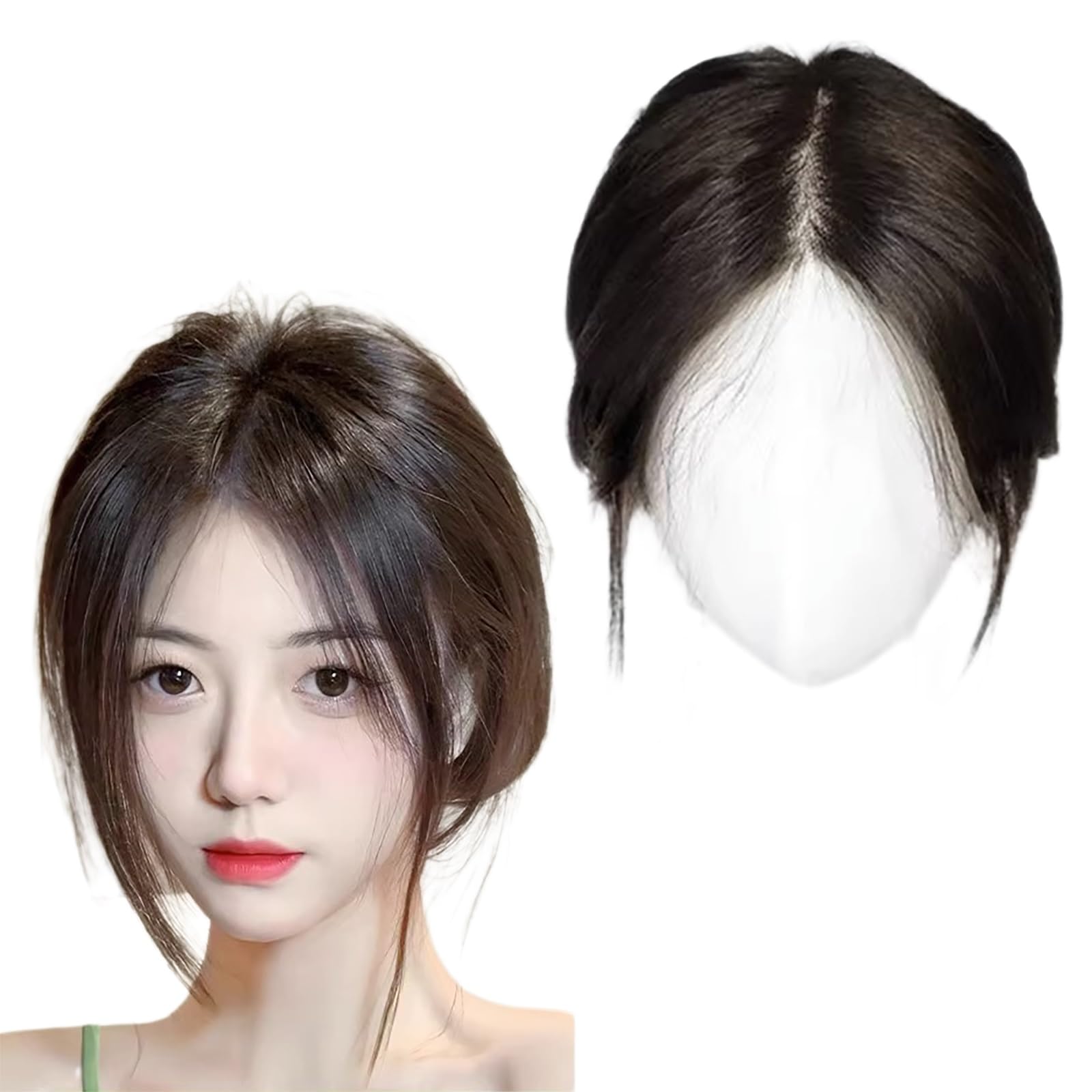 Pony Haaraufsätze for Frauen Mit Schütterem Haar 100 % Echte Echthaarteile, 11*11cm Seidenbasis-Clip-in-Top-Toupet, 10-Zoll Natürliches Schwarz Haarverlängerungen Gegen Haarausfall/weißes Haar