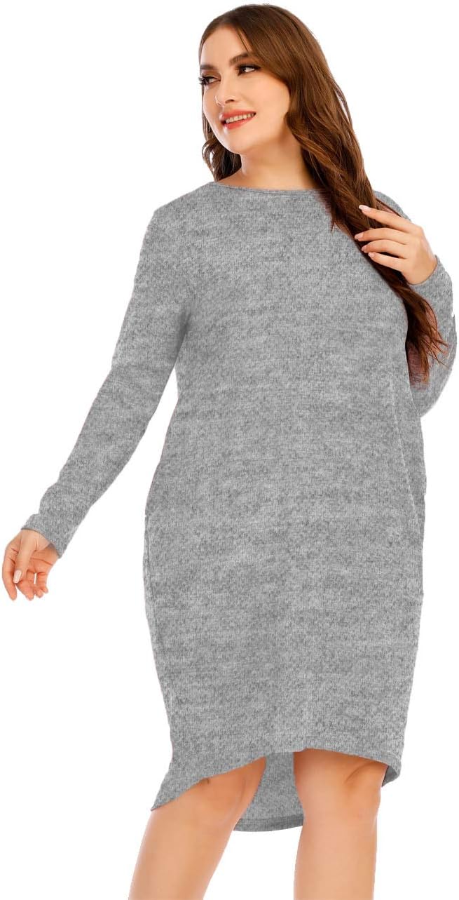 Warm Winter Long Sleeves Oversize T Shirt Dresses with Pocket for Women