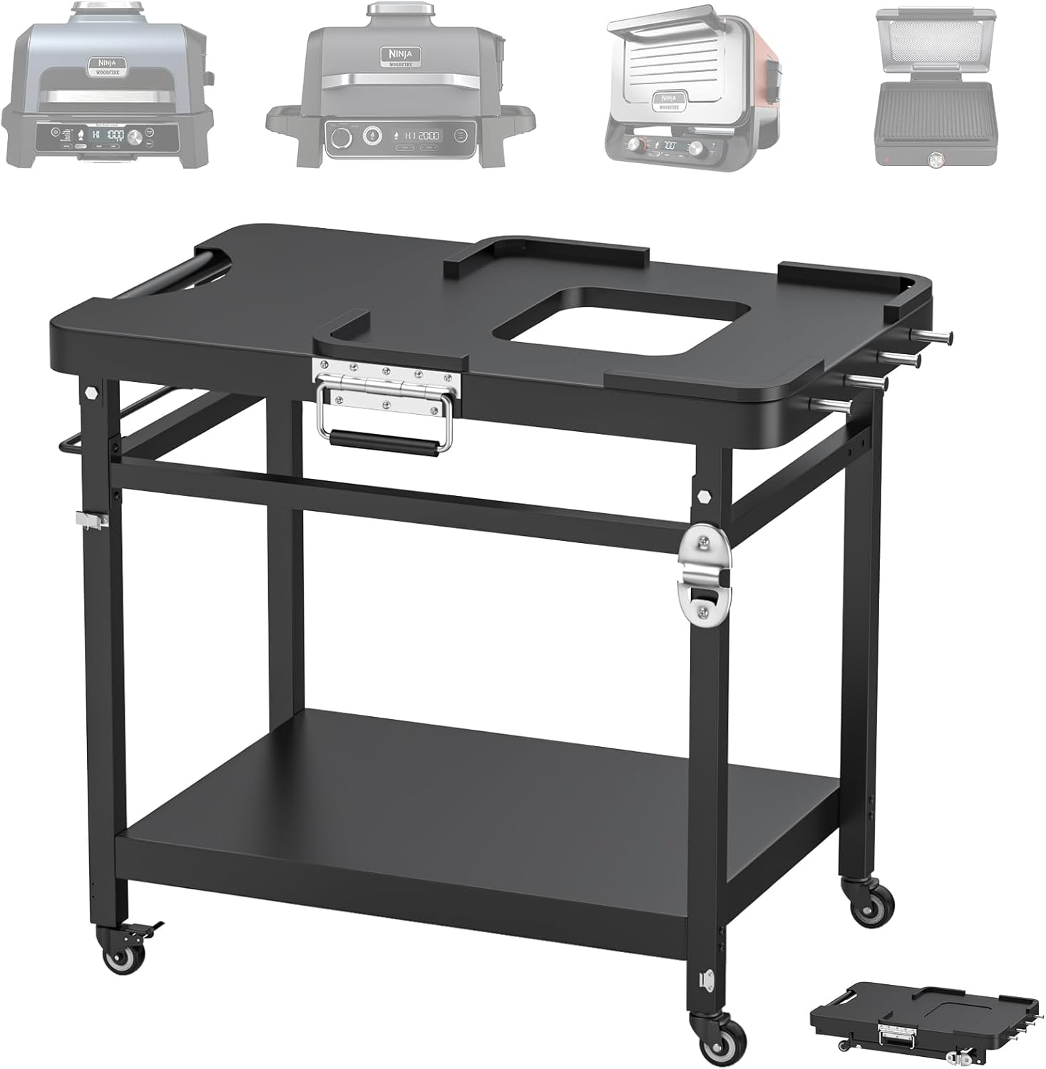 Demao Stand For Ninja Woodfire Outdoor Grill (OG701 Only), Outdoor Folding Grill Table Stand For Ninja OG700 Series, Heavy Duty Steel Cart As XSKSTAND, Black