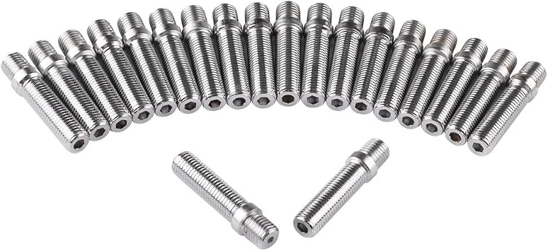 20pcs - 12x1.25 to 12x1.5 Wheel Stud Conversion - 46mm Shank Length - Compatible for VW Audi Mercedes BMW Porsche Opel Seat Skoda Silver