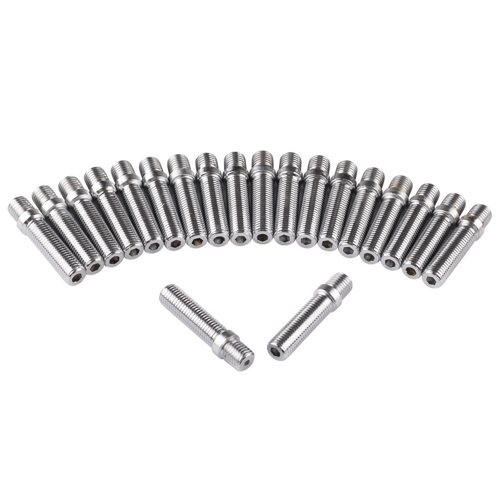 20pcs - 12x1.25 to 12x1.5 Wheel Stud Conversion - 46mm Shank Length - Compatible for VW Audi Mercedes BMW Porsche Opel Seat Skoda Silver